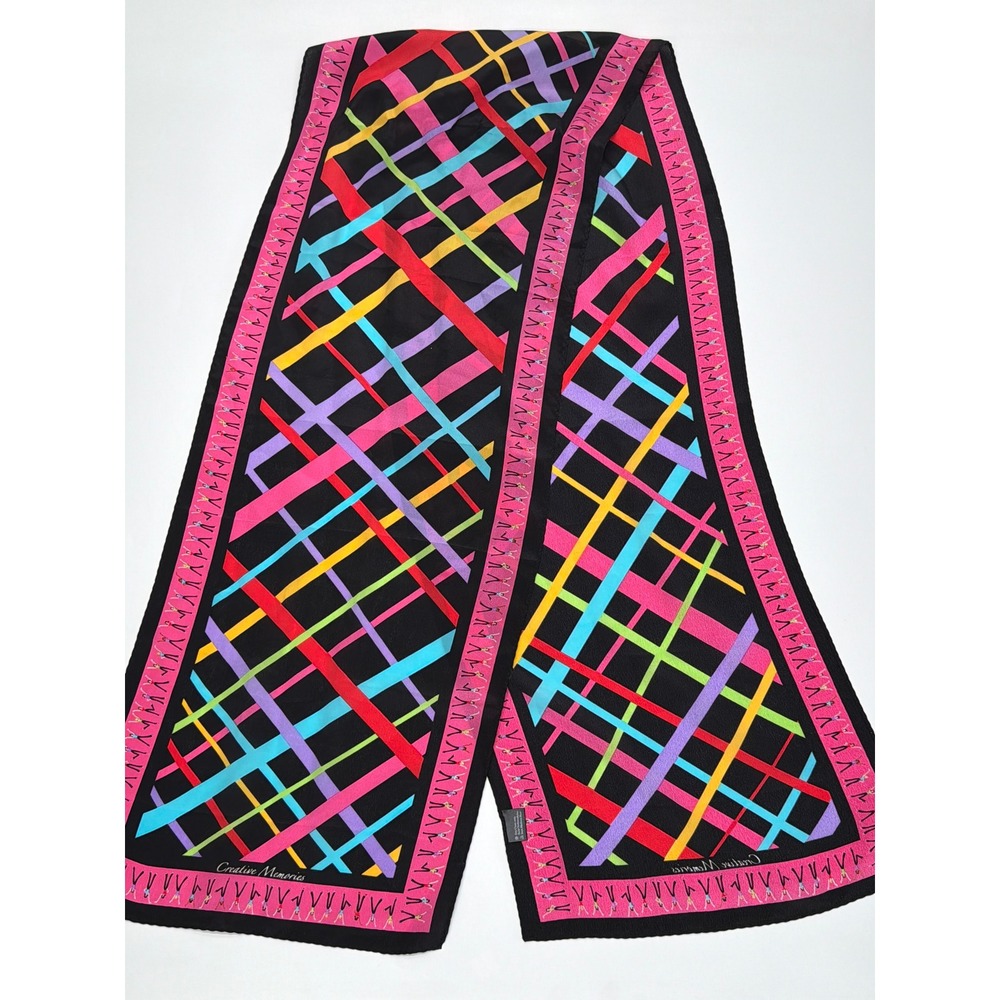 Creative Memories Silk‎ Scarf Multicolor Geometric Lattice Figure Print 11x59